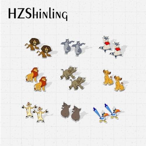 2021 New Arrival Kawaii Little Lion and Animals Friends Characters Epoxy Handcraft Jewelry Acrylic Stud Earrings for Friends