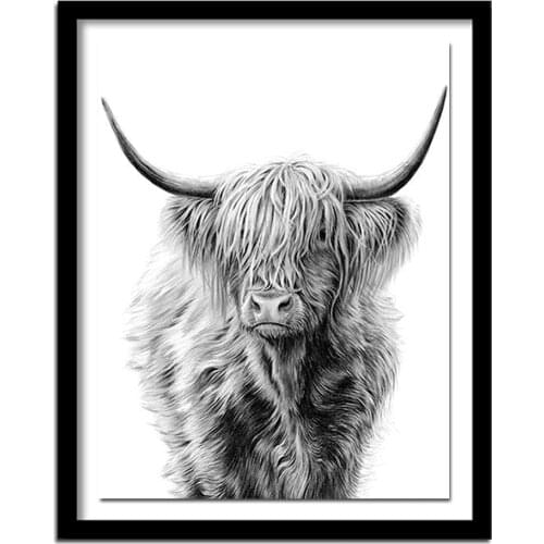5d DIY Diamond Embroide"Black White Highland Cow"Full square Diamond Painting Cross Stitch animal,Diamond ,Nordic pictures