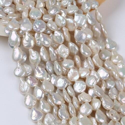 Hot sale 13-14mm White Cultured Freshwater Pearl Strand Coin Shape Beads With Small Tail