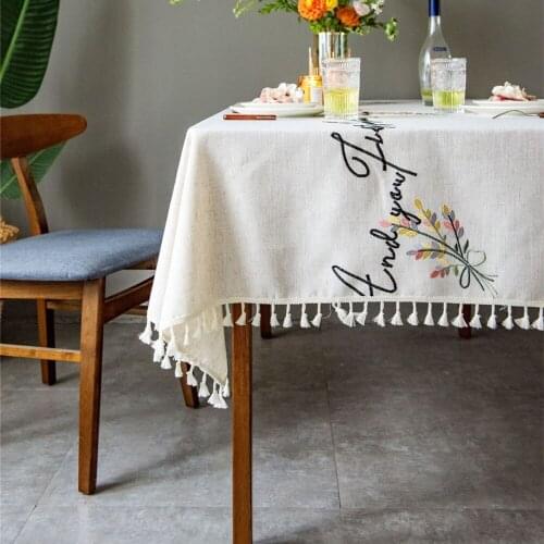 Cilected Flower Letter Embroidery Tablecloth Tassel Table Cloth Rectangular Coffee Table Cover Wedding Party Home Decoration
