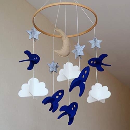 Baby Crib Dream Catcher Mobile Spaceships Stars Clouds Moon Felt Hanging Dreamcatcher Nursery Bedroom Decor