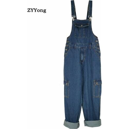 ZYYong European American tide brand hip-hop one-piece denim overalls mens Japanese retro loose pockets large size 30-46
