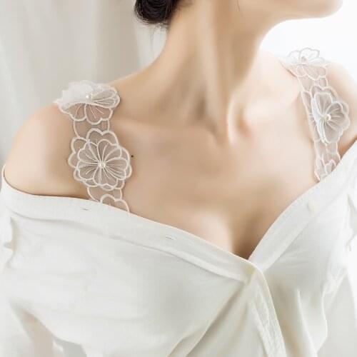 Decorative Cute Big Flower Pearl Lace Bra Straps Replacement Underwear Belt Women Intimate Bra Accessories Shoulder Straps