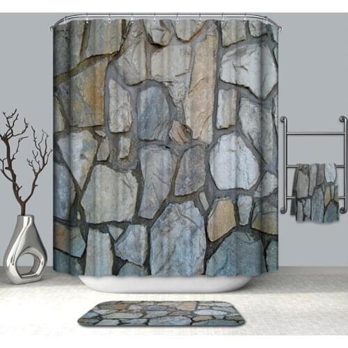 Summer 3D Shower Curtains Realistic Stone Ramparts Brick Wall Pattern Polyester Washable Bath Curtain Bathroom Products 180x180