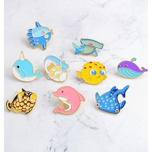 Cute Sea Fish Ocean World Brooch Cartoon Whale Dolphin Octopus Bighead-fish Bubble-fish Enamel Pin Jacket Badge Child Dream Gift