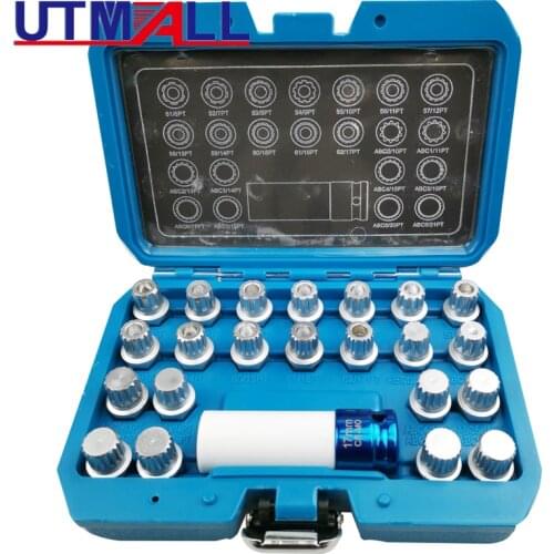 23 pc Wheel Lock Lugnut Anti-Theft Lug Nut Screw Removal Key Socket Set for Vw Audi with 1/2 Inch (12.7 mm) Socket Adapter
