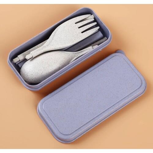 Folding Chopsticks Cutlery Set Portable Wheat Straw Fork Cutlery Set Picnic Camping Travel Foldable With Box Tableware Set
