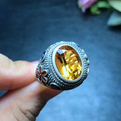 New natural citrine Ring party anniversary 925 Sterling Silver ring big size Certified Oval Gemstone flower Jewelry adjustable