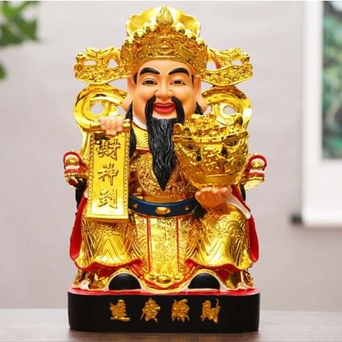 WHOLESALE BUDDHA FIGURE HOME SHOP BUSINESS PROPITIOUS THRIVING FENG SHUI THE GOD OF WEALTH MAMMON CAI SHEN DAO GOLDEN STATUE