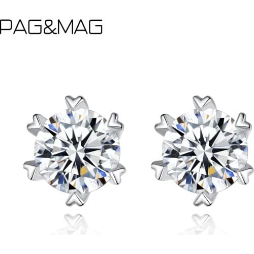 PAG&MAG Total 1ct Round Luxury Diamond Test Passed Moissanite 925 Sterling Silver Earrings For Woman Jewelry Girlfriend Gift