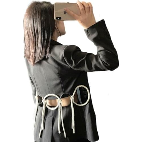 Sexy Hollow Out Blazer Jacket Women 2020 Chains Ladies Blazer Single Breasted Jackets Ladies Formal Suit Jackets LT620S50