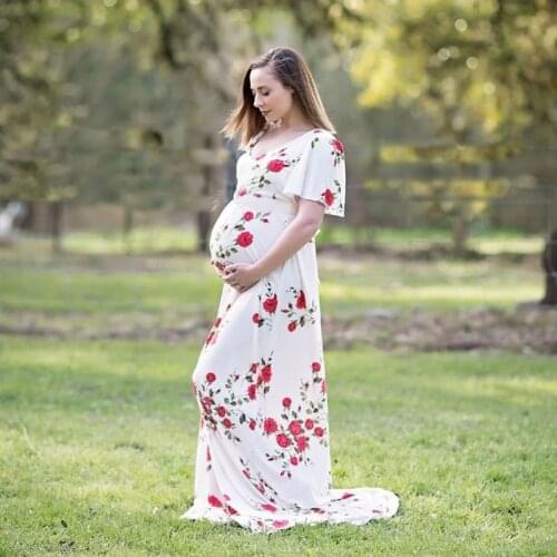 Maternity Dress Photo Shoot Maxi Maternity Gown Printed Flower Dress Maternity Rayon Gown Sexy Maternity Photography Props