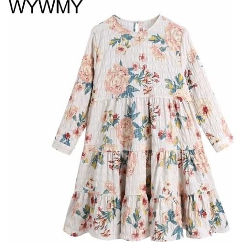 Spring Autumn Women Dresses 2021 New Fashion Vintage Floral Print Ruffled Mini Dress O Neck Three Quarter Sleeve Female Vestidos