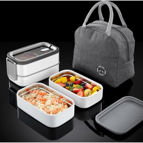 Portable 304 Stainless Steel thermal Lunch Box Double Layer Bento Box With Compartment Food Boxs