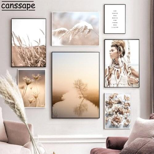 Wild Boho Woman Poster Plant Reed Canvas Wall Art Print Dried Flowers Canvas Painting Decorative Picture Scandinavian Home Decor