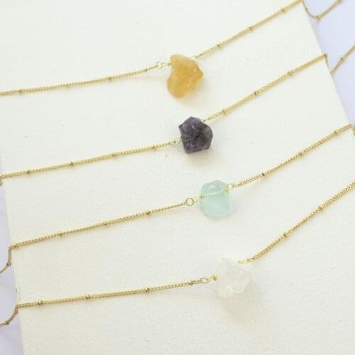 18 Inch Gold Plating Chain Raw Crystal Stone Pendant Necklace Rough Cut Natural Stone Handmade Necklace