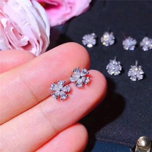 Luxury Flower Earring Silver Color small flower Micro Pave Zircon earrings for women pendientes Fashion Statement jewelry