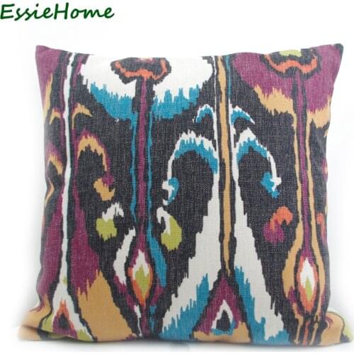 ESSIE HOME High-End Hand Print Purple Ikat Pattern Pillow Case Cushion Cover For Sofa Vintage Look Home Decoration Throw