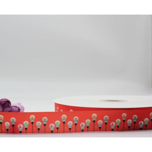 Christmas Theme Light Bulb Printing Grosgrain Ribbon 16mm-75mm 10/25/50 Size Wedding Decoration Ribbon Diy Craft Ribbon