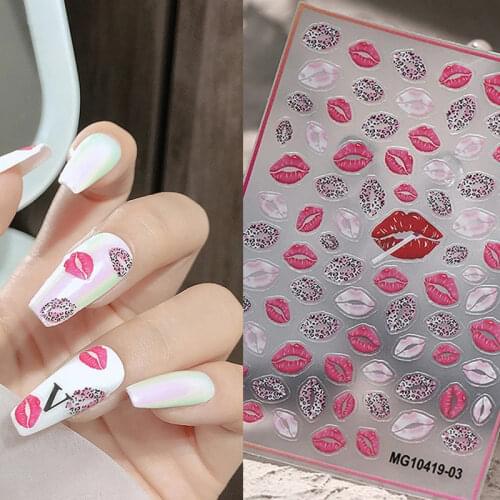 3D Self-Adhesive Bohemia Lovly Red Lips Image Rose Flower Nails Stickers for Nails Sticker Decorations Manicure Nails Art 2021
