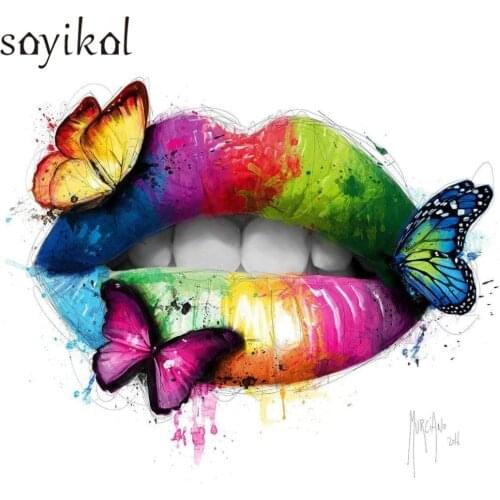 Modern Abstract Art Wall Canvas Printed Painted Street Graffiti Art Painting Colorful Butterfly Mouth Lips Home Decor Painting
