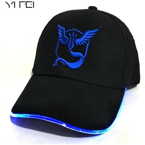 YIFEI LED 100% Cotton Pocket Monster luminous hat for Women Mens Cartoon embroidered hip hop cap Pokemon GO Baseball Caps