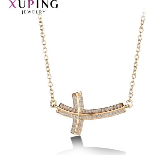 Xuping Fashion Elegant Cross Pattern Gold Color Plated Pendant Necklace for Women Jewelry Gift A00612970