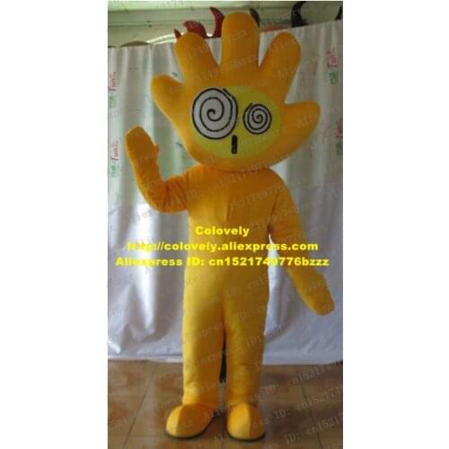 Funny Orange Hand Palm Manus Mascot Costume Organ Adult Size Five Cylinder Hairs Yellow Face Oblong Small Black Mouth No.6142