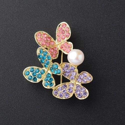 Womens Butterfly With White Pearl Cz Pave Brooch