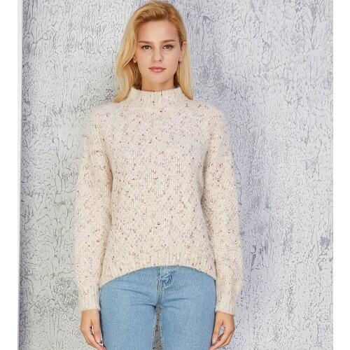 Feminino Real Polyester Full Blusas De Inverno Feminina 2019 New Semi High Necked Sweater Ladies Color Spot Knitted