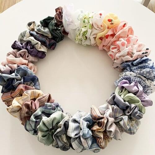 10Pcs Women Vintage Hair Scrunchie Plaid Hair Rope Girls Elastic Hair Bands Ponytail Holder Striped Rubber Band Hair Accessories