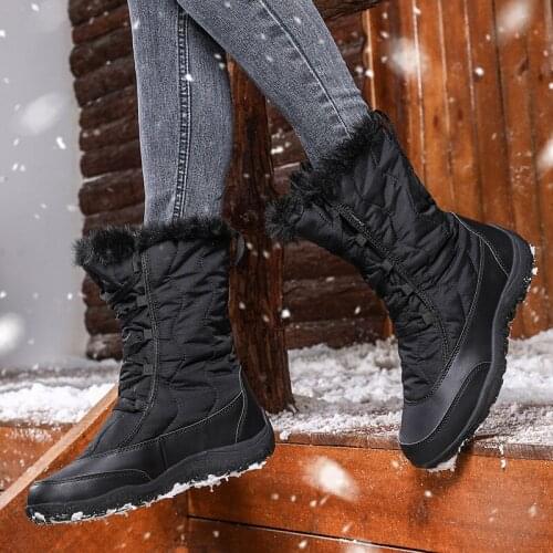 ZEEKSON Snow Boots Women Winter Outdoor In The Tube Waterproof Non-slip Thickening Warm Travel Hiking Large Size Cotton Shoes