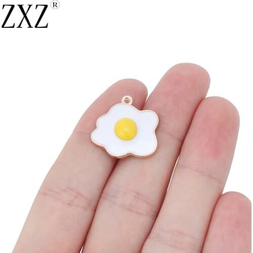 ZXZ 10PCS Enamel Fried Egg Omelette Charms Pendants Beads For Food Necklace Bracelet Jewelry Making Findings 22x21mm