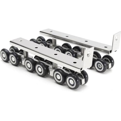 1pair Door Wheels Roller 12 Wheels Hangers Roller Furniture Cold Rolled Steel Sliding Wooden Door Closet Hardware Mute Kit