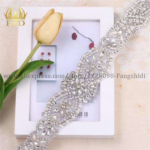 1 Piece Diamante Rhinestone Crystal Appliques For Wedding Bridal Motif Applique Pearls Sew Iron On Sash Belt Dress Decorations