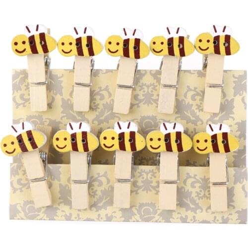10 pcs Cartoon Bee Wood Clip Photo paper Clothespin Craft Clips Party decoration