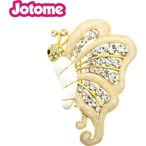 100pcs/lot Pretty Art Nouveau Crystal Gifts White Enamel Flying Butterfly Insect Pin Brooch