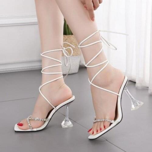 2021 Fashion Women Summer Sandals Sexy Pointed Toe Ankle Cross Lace-Up Stiletto High Heels Ladies Party Shoes Size 35-42