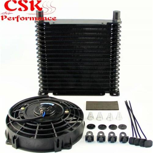AN10 32mm Aluminum 15 Row Engine/Transmission Racing Oil Cooler +7" Electric Fan Kit Black