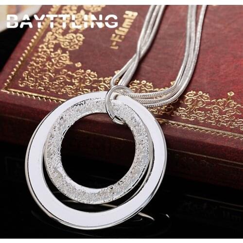 BAYTTLING 925 Sterling Silver 18 Inch Matte Double Round Pendant Necklace For Woman Fashion Wedding Party Charm Jewelry Gift