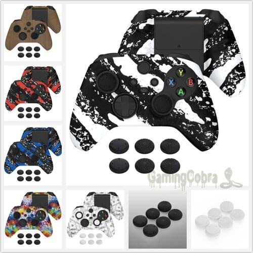 PlayVital Soft Rubber Water Transfer Printing Pattern Silicone Cover Case with 6 ThumbGrip Caps for Xbox Series X / S Controller