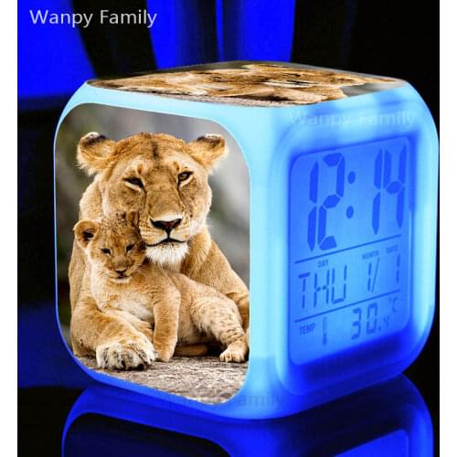 Very Cute little lion Alarm Clocks For Childrens Room Desktop Multifunction LED Color Changing Digital Alarm Clocks