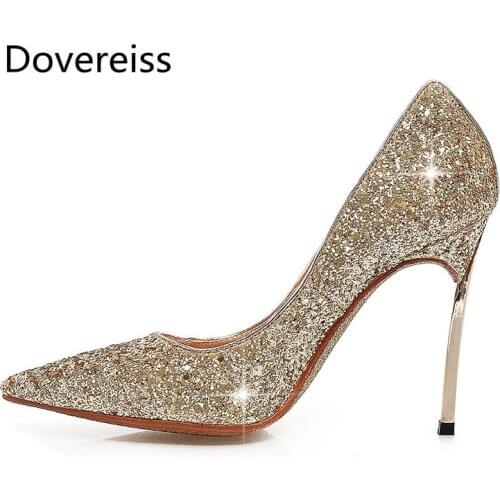Dovereiss Fashion Womens Shoes Summer New Elegant Slip on Gold Sexy Stilettos heels Pumps Sexy Office lady Party Shoes 34-39