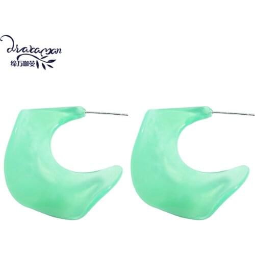 Dvacaman 2021 New Colorful Transparent Acrylic Resin C-Shaped Earrings Simple Irregular Hoop Earrings Female Jewelry Accessories