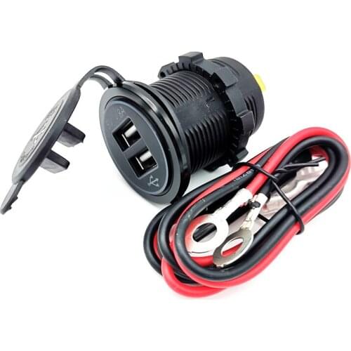 Dual Port 2.4A USB Power Charger Blue LED w/ Wire Fuse for Motorcycle ATV Boat