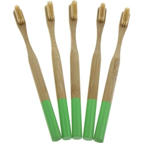 5Pcs/Set FDA Certification Green Handle Environmentally Eco Friendly Travel Home Hotel Adult Oral Care Tool Bamboo Toothbrush