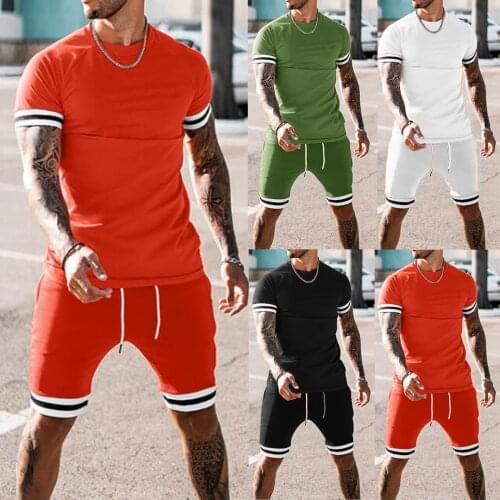 Men’s Tshirt Summer 2-piece Beach T-shirts Patchwork Short Sleeve Tops Tee Shirts+shorts Pants Sets M-3xl Camiseta Mujer Verano