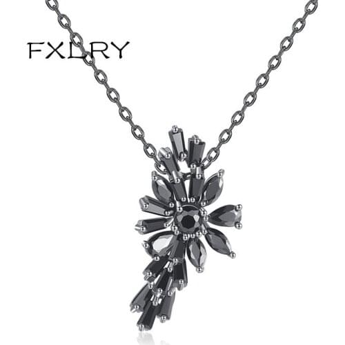 FXLRY New Design Romantic Jewelry White Color AAA Zircon Geometric Flower Pendant Necklaces For Women Wedding