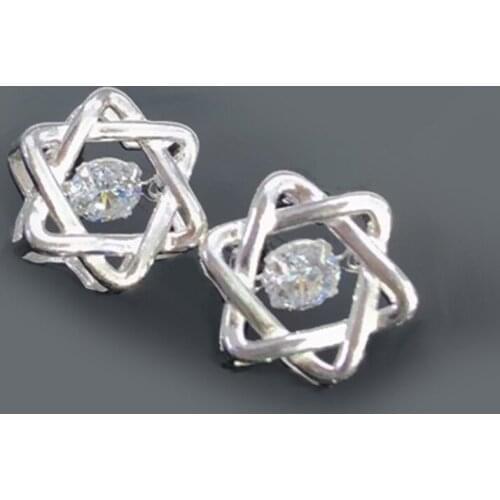 Exquisite Hexagram Zircon Stud Earrings Gothic Style White Gems Crystal Earrings Punk Hip Hop Earrings for Unisex Party Gifts