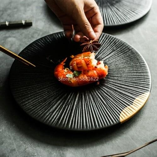 Ceramic Black Golden Color Tableware Plate Household Ceramic Plate Sushi Sashimi Plate